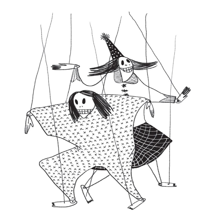 Desenho de duas marionetes fantasmagoricas